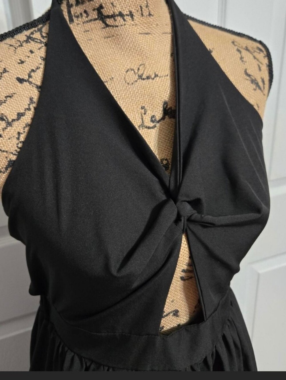Elegant Black Halter Midi Dress - Classic Evening Wear
